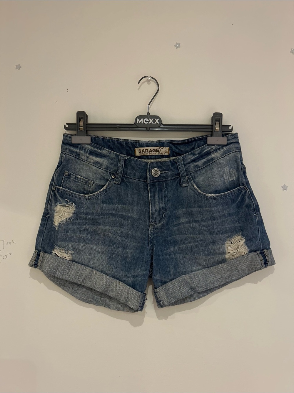 Garage Women's Distressed Rolled Cuff Denim Shorts - Dark Blue